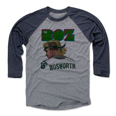500 LEVEL Brian Bosworth Neon G 3/4 Sleeve T-Shirt (Navy/Heather Gray, XXX-Large)