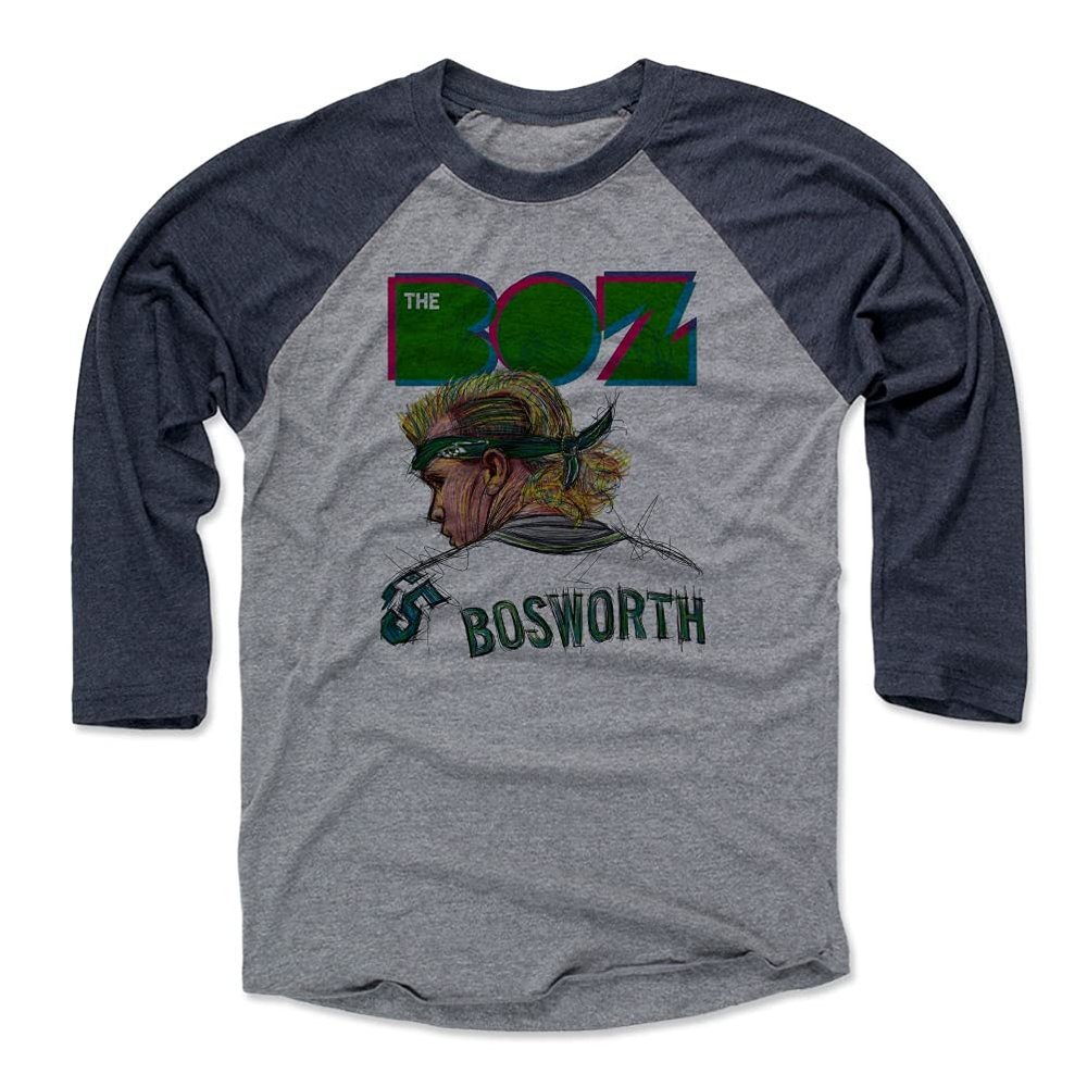 500 LEVEL Brian Bosworth Neon G 3/4 Sleeve T-Shirt (Navy/Heather Gray, XXX-Large)
