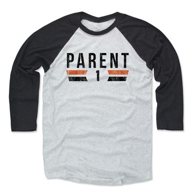 500 LEVEL Bernie Parent Baseball Shirt XXX-Large Black/Ash - Vintage Philadelphia Flyers Fan Apparel - Bernie Parent Font K