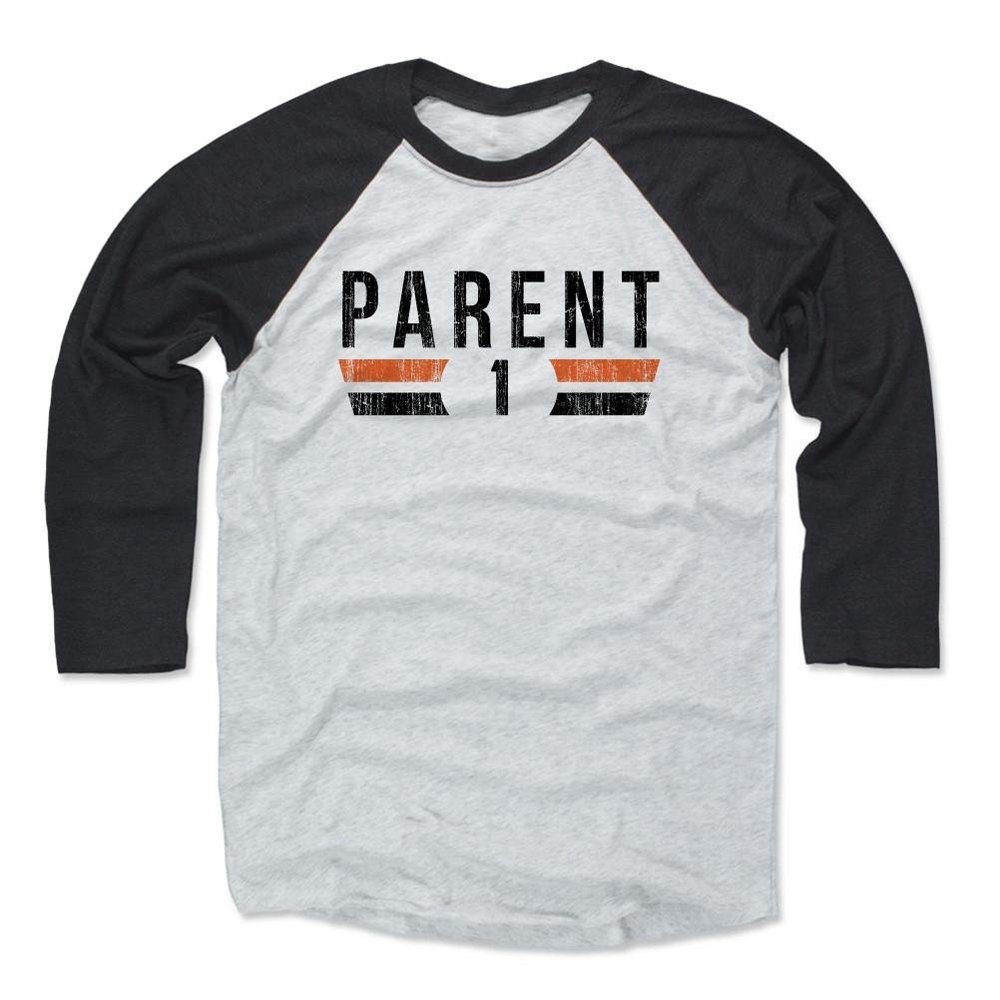500 LEVEL Bernie Parent Baseball Shirt XXX-Large Black/Ash - Vintage Philadelphia Flyers Fan Apparel - Bernie Parent Font K
