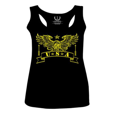 0027. USA Military Eagle American Proud United States of America US Patriotic Style Women's Tank Top Racerback (Black, Small)