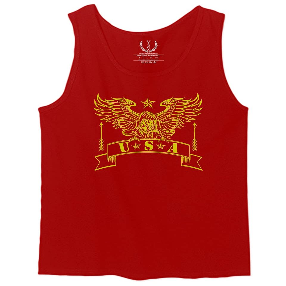 0027. USA Military Eagle American Proud United States of America US Patriotic Style Men's Tank Top (Red, Small)