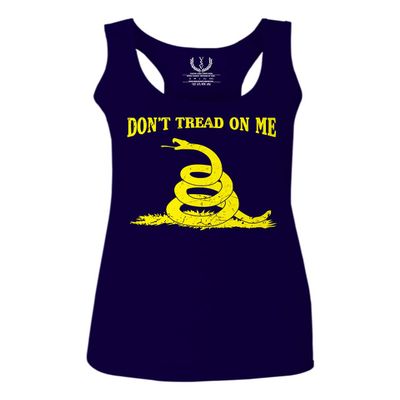 0024. American Don't Tread ON ME Military Combat United State Patriotic Style Women's Tank Top Racerback (Navy Blue, Small)