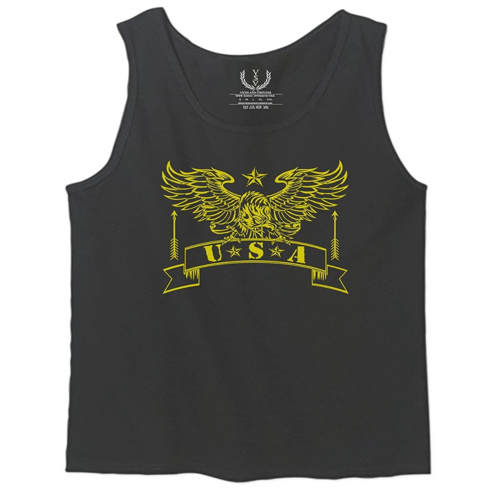 0027. USA Military Eagle American Proud United States of America US Patriotic Style Men's Tank Top (Charcoal, Large)