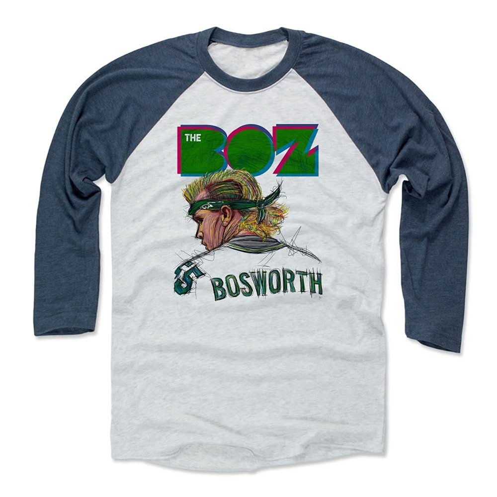500 LEVEL Brian Bosworth Neon G 3/4 Sleeve T-Shirt (Indigo/Ash, X-Large)