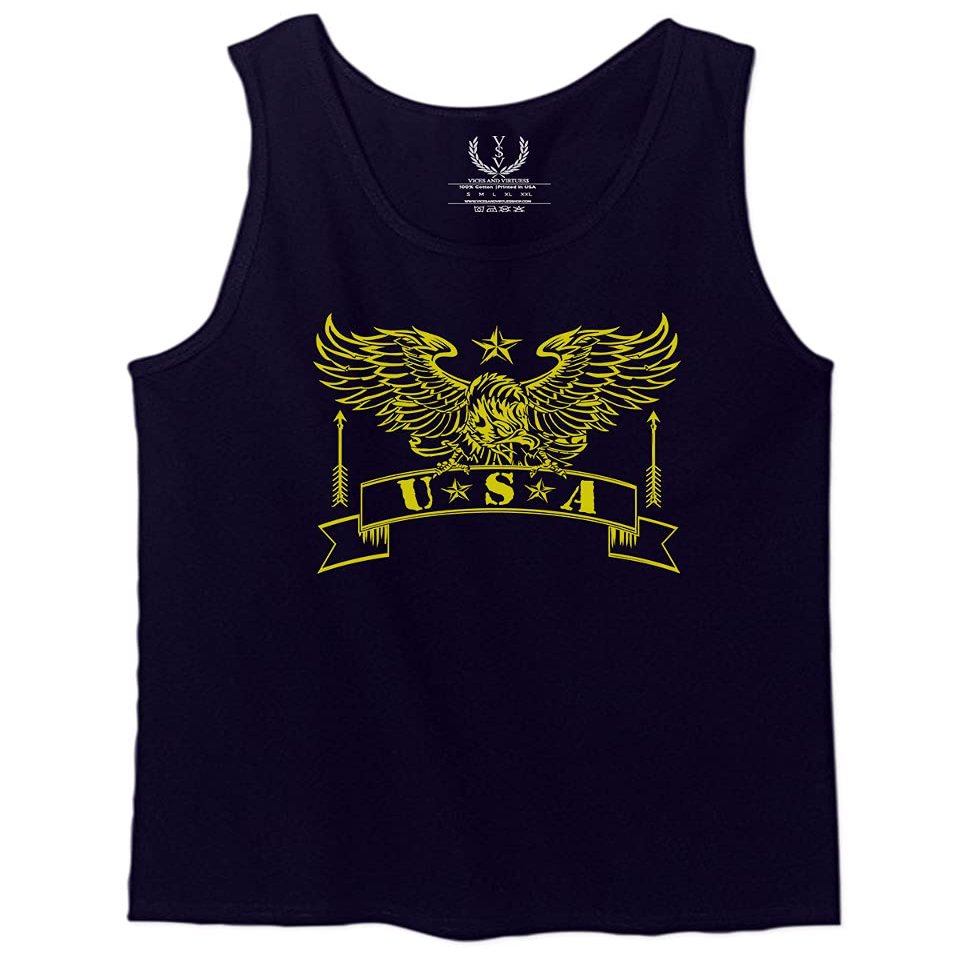 0027. USA Military Eagle American Proud United States of America US Patriotic Style Men's Tank Top (Navy Blue, X-Large)