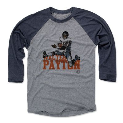 500 LEVEL Walter Payton 3/4 Sleeve T-Shirt (Baseball Tee, XXX-Large, Navy/Heather Gray) - Walter Payton Legendary Running Back