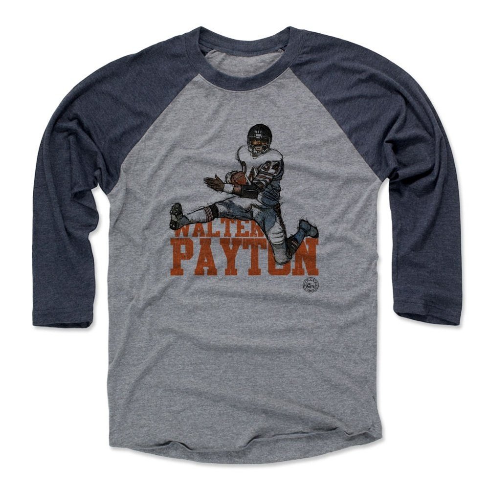 500 LEVEL Walter Payton 3/4 Sleeve T-Shirt (Baseball Tee, XXX-Large, Navy/Heather Gray) - Walter Payton Legendary Running Back