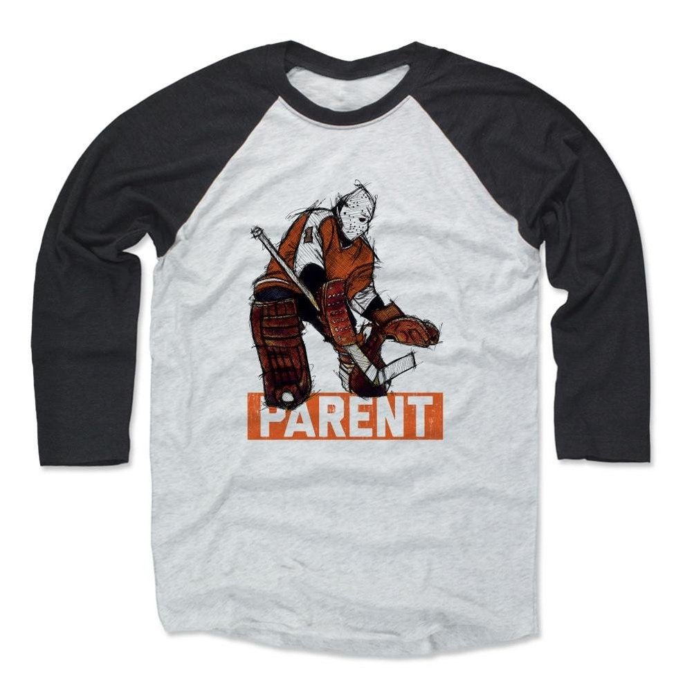 500 LEVEL Bernie Parent Baseball Shirt XXX-Large Black/Ash - Vintage Philadelphia Flyers Fan Apparel - Bernie Parent Sketch 1 O