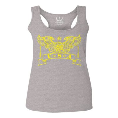 0027. USA Military Eagle American Proud United States of America US Patriotic Style Women's Tank Top Racerback (Light Gray Medium)
