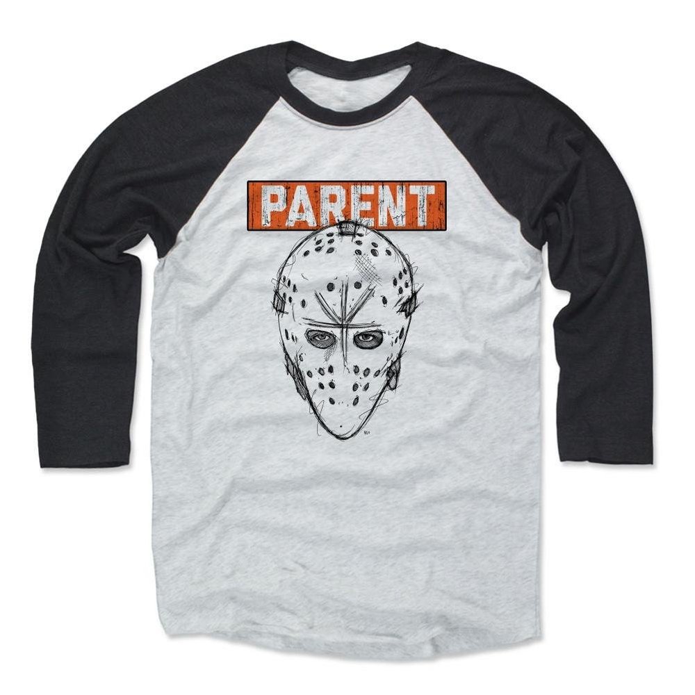 500 LEVEL Bernie Parent Baseball Shirt XXX-Large Black/Ash - Vintage Philadelphia Flyers Fan Apparel - Bernie Parent Facemask O