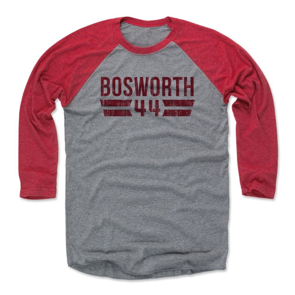 500 LEVEL Brian Bosworth 3/4 Sleeve T-Shirt (Baseball Tee, Medium, Red/Heather Gray) - Brian Bosworth Font R