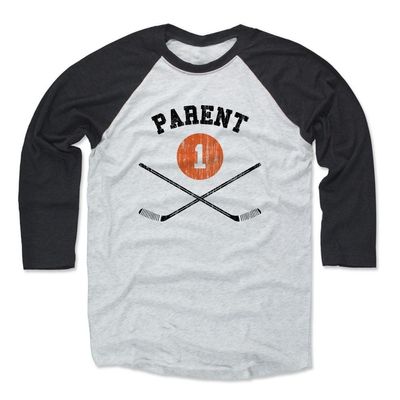 500 LEVEL Bernie Parent Baseball Shirt XXX-Large Black/Ash - Vintage Philadelphia Flyers Fan Apparel - Bernie Parent Sticks K
