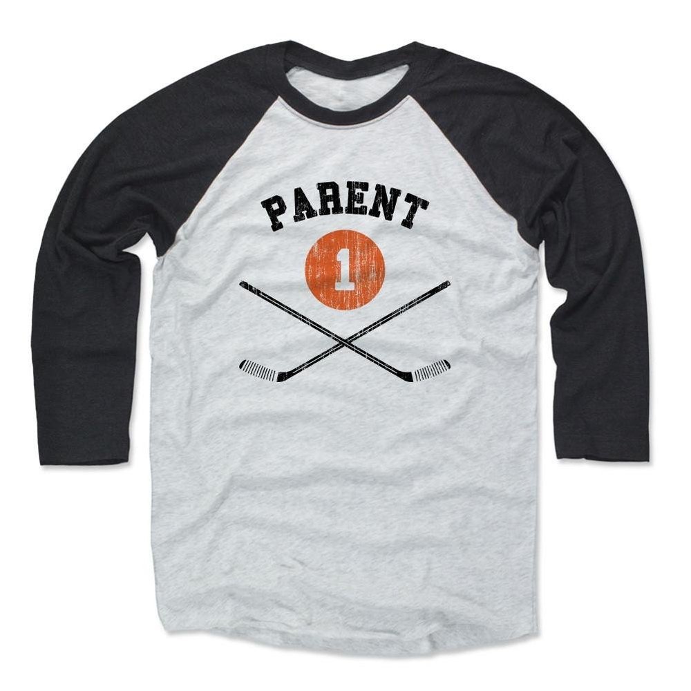 500 LEVEL Bernie Parent Baseball Shirt XXX-Large Black/Ash - Vintage Philadelphia Flyers Fan Apparel - Bernie Parent Sticks K