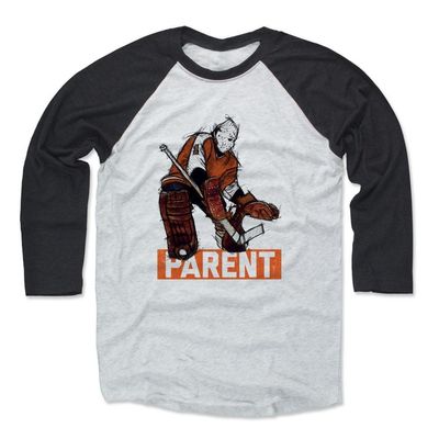 500 LEVEL Bernie Parent Baseball Shirt Small Black/Ash - Vintage Philadelphia Hockey Fan Apparel - Bernie Parent Sketch 1 O