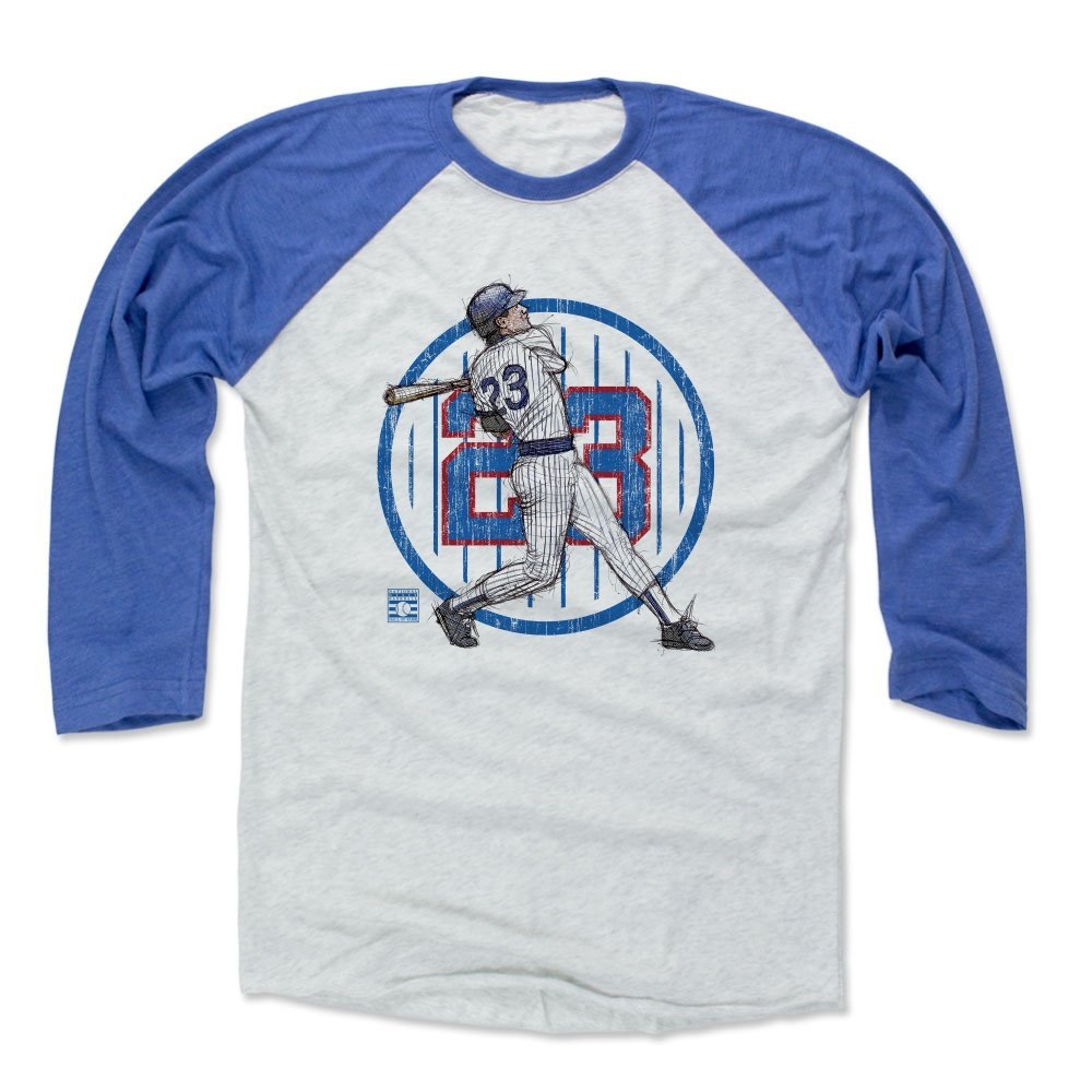 500 LEVEL Ryne Sandberg 3/4 Sleeve T-Shirt (Baseball Tee, Small, Royal/Ash) - Ryne Sandberg Sketch Ryno B