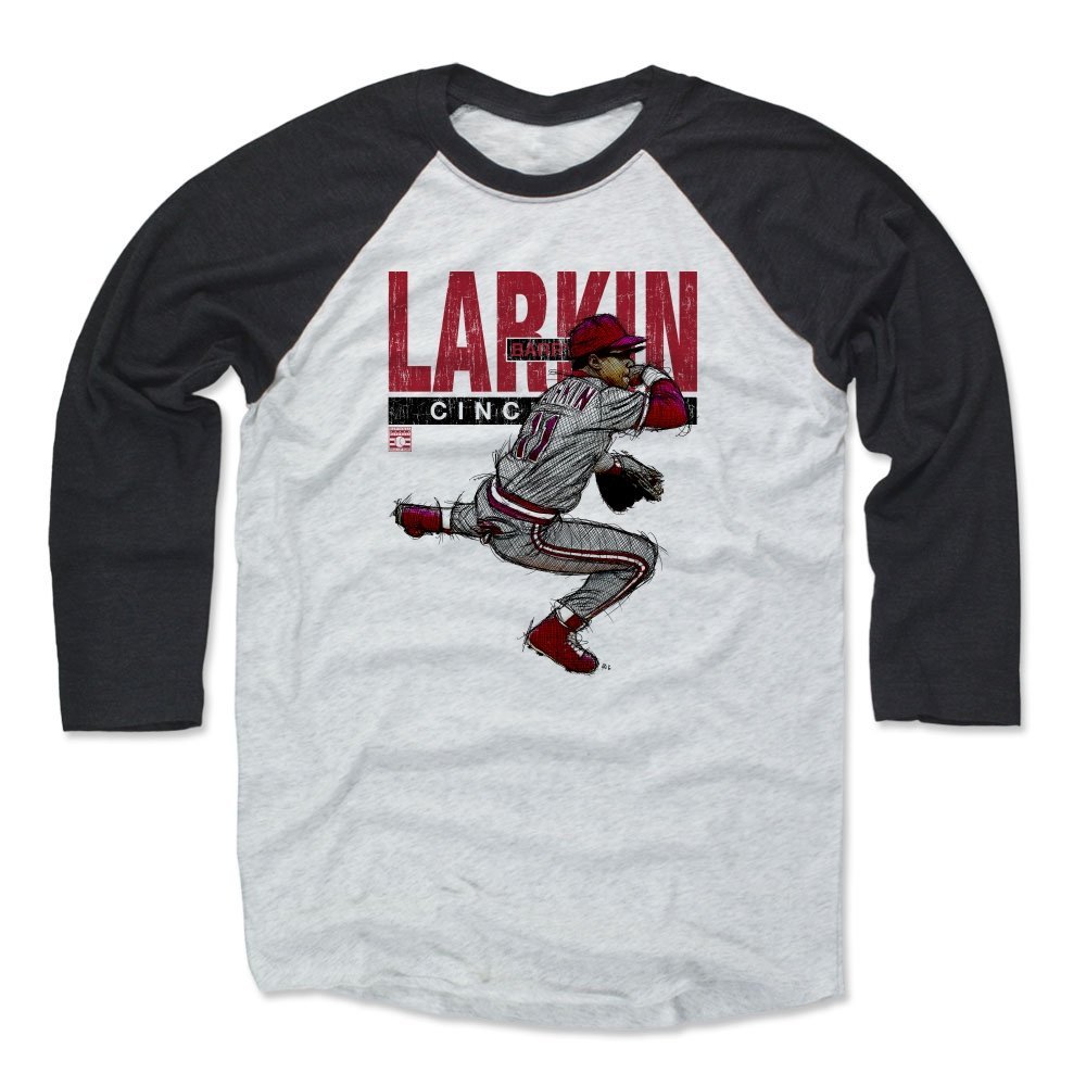 500 LEVEL Barry Larkin 3/4 Sleeve T-Shirt (Baseball Tee, XXX-Large, Black/Ash) - Barry Larkin Sketch R