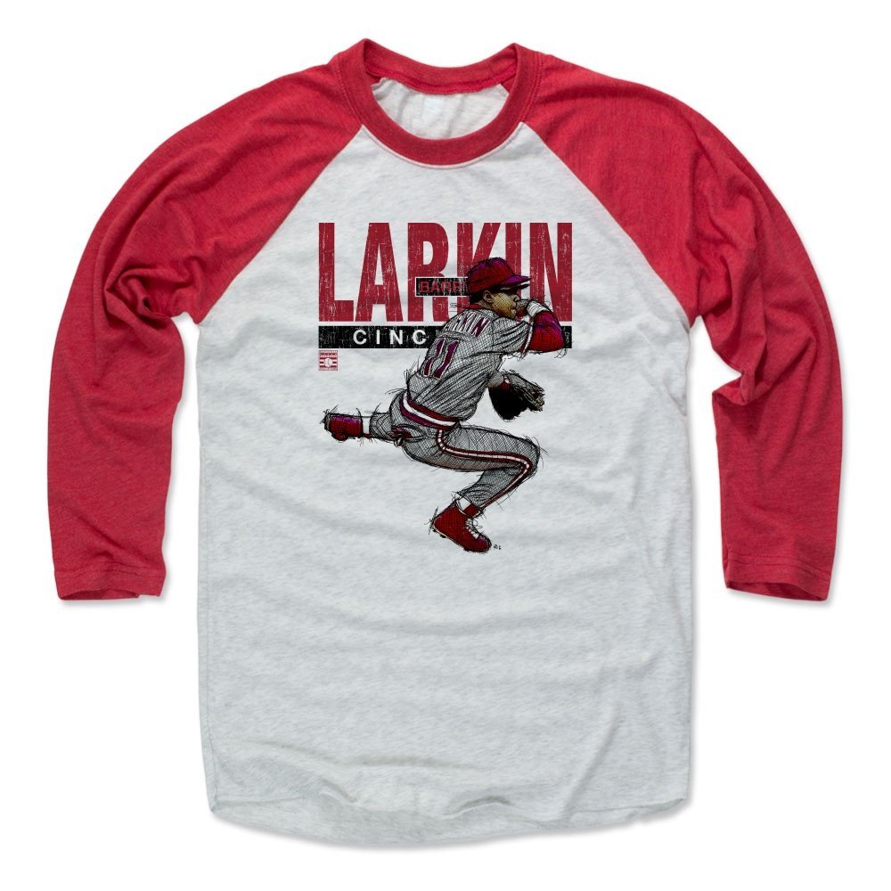 500 LEVEL Barry Larkin 3/4 Sleeve T-Shirt (Baseball Tee, XXX-Large, Red/Ash) - Barry Larkin Sketch R