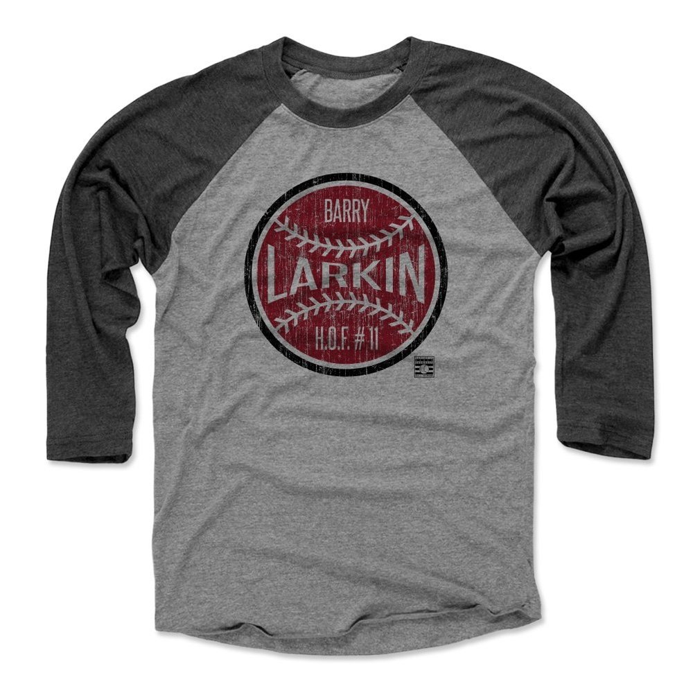 500 LEVEL Barry Larkin 3/4 Sleeve T-Shirt (Baseball Tee, XXX-Large, Black/Heather Gray) - Barry Larkin Ball R