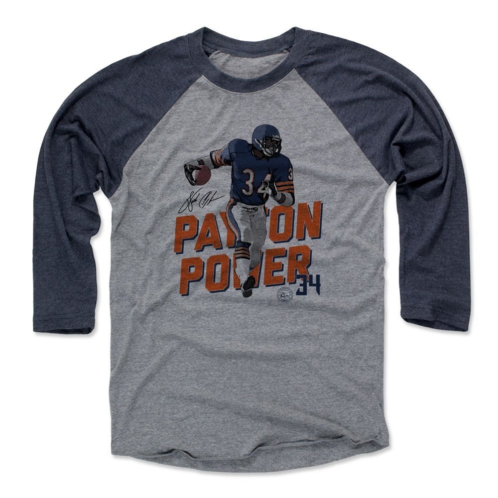 500 LEVEL Walter Payton 3/4 Sleeve T-Shirt (Baseball Tee, XXX-Large, Navy/Heather Gray) - Walter Payton Power Runner