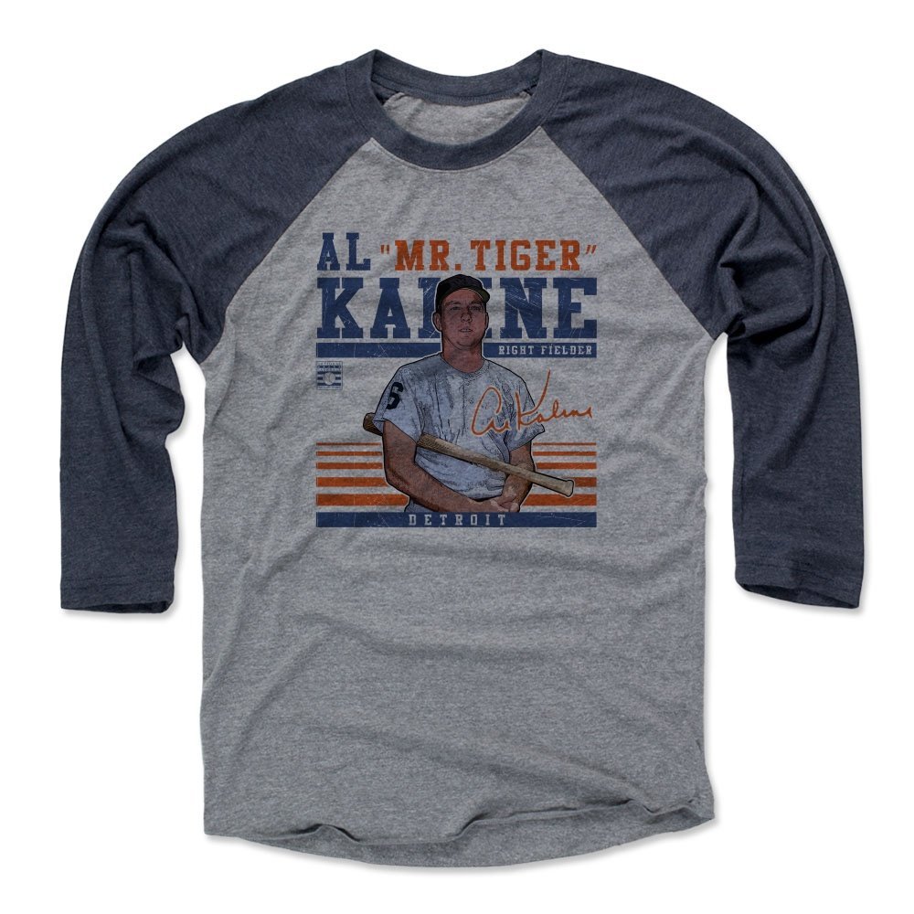 500 LEVEL Al Kaline 3/4 Sleeve T-Shirt (Baseball Tee, XXX-Large, Navy/Heather Gray) - Al Kaline Sport B
