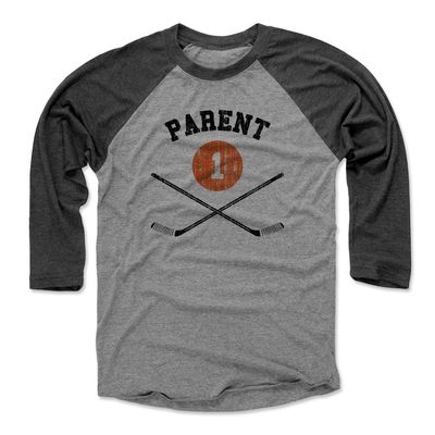 500 LEVEL Bernie Parent Tee Shirt (Baseball Tee, XXX-Large, Black/Heather Gray) - Bernie Parent Sticks K