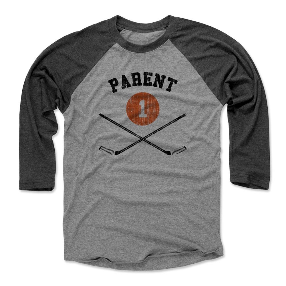 500 LEVEL Bernie Parent Tee Shirt (Baseball Tee, XXX-Large, Black/Heather Gray) - Bernie Parent Sticks K