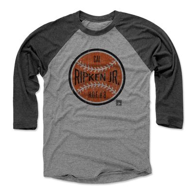 500 LEVEL Cal Ripken Jr. 3/4 Sleeve T-Shirt (Baseball Tee, Small, Black/Heather Gray) - Cal Ripken Jr. Ball O