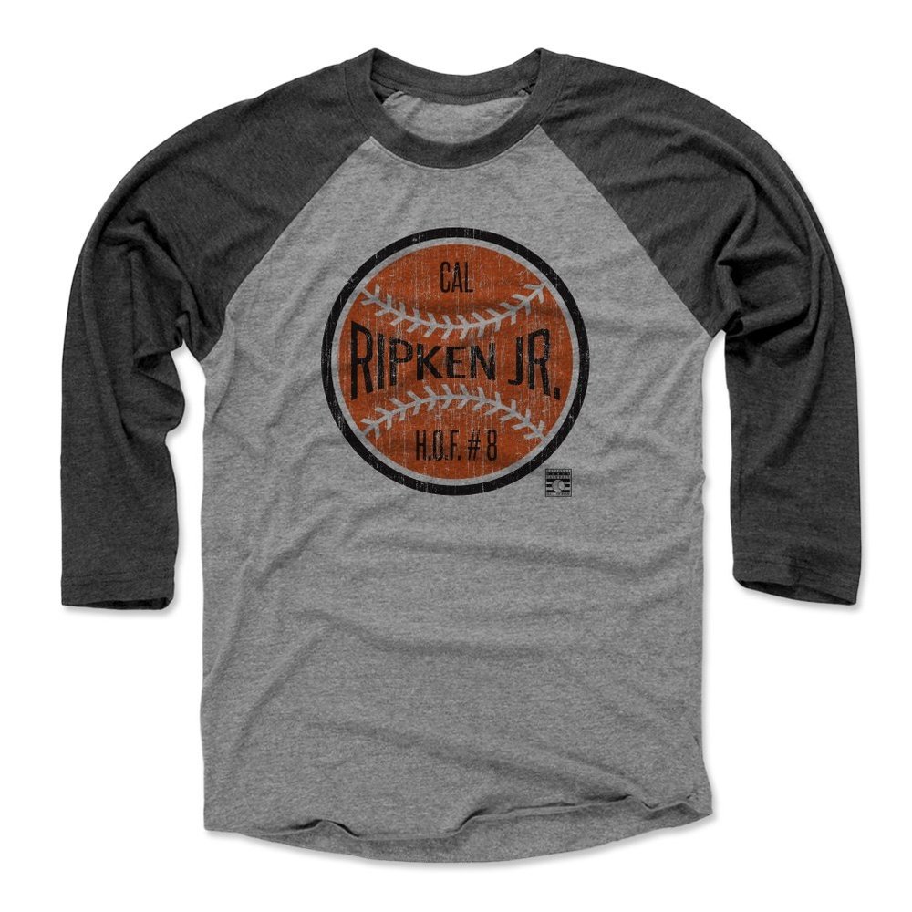 500 LEVEL Cal Ripken Jr. 3/4 Sleeve T-Shirt (Baseball Tee, Small, Black/Heather Gray) - Cal Ripken Jr. Ball O