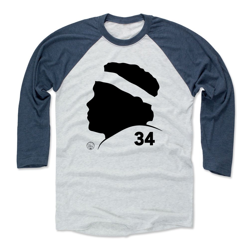 500 LEVEL Walter Payton 3/4 Sleeve T-Shirt (Baseball Tee, Small, Indigo/Ash) - Walter Payton Silhouette