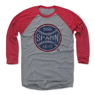 500 LEVEL Warren Spahn Tee Shirt (Baseball Tee, XXX-Large, Red/Heather Gray) - Warren Spahn Ball B