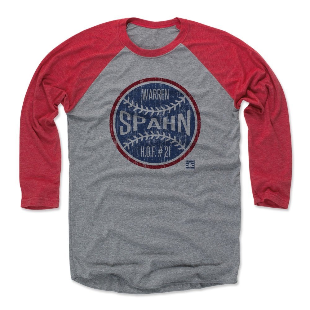 500 LEVEL Warren Spahn Tee Shirt (Baseball Tee, XXX-Large, Red/Heather Gray) - Warren Spahn Ball B