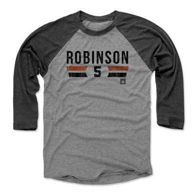 500 LEVEL Brooks Robinson 3/4 Sleeve T-Shirt (Baseball Tee, XXX-Large, Black/Heather Gray) - Brooks Robinson Font K
