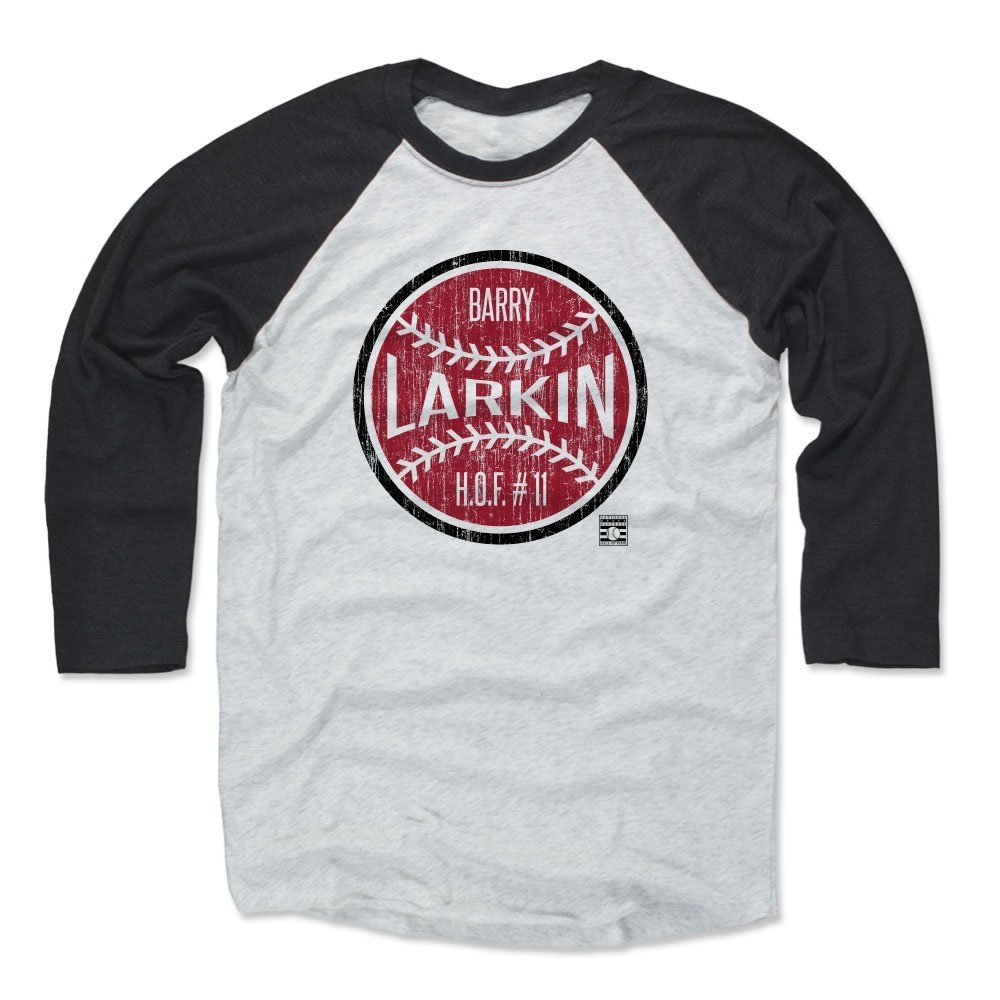 500 LEVEL Barry Larkin 3/4 Sleeve T-Shirt (Baseball Tee, XXX-Large, Black/Ash) - Barry Larkin Ball R