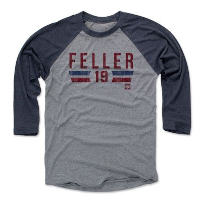 500 LEVEL Bob Feller Tee Shirt (Baseball Tee, XXX-Large, Navy/Heather Gray) - Bob Feller Font R