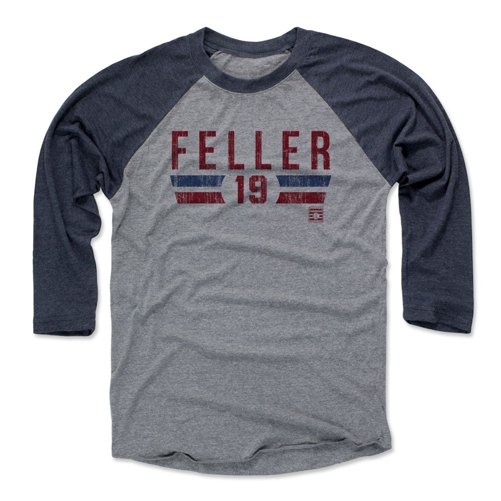 500 LEVEL Bob Feller Tee Shirt (Baseball Tee, XXX-Large, Navy/Heather Gray) - Bob Feller Font R