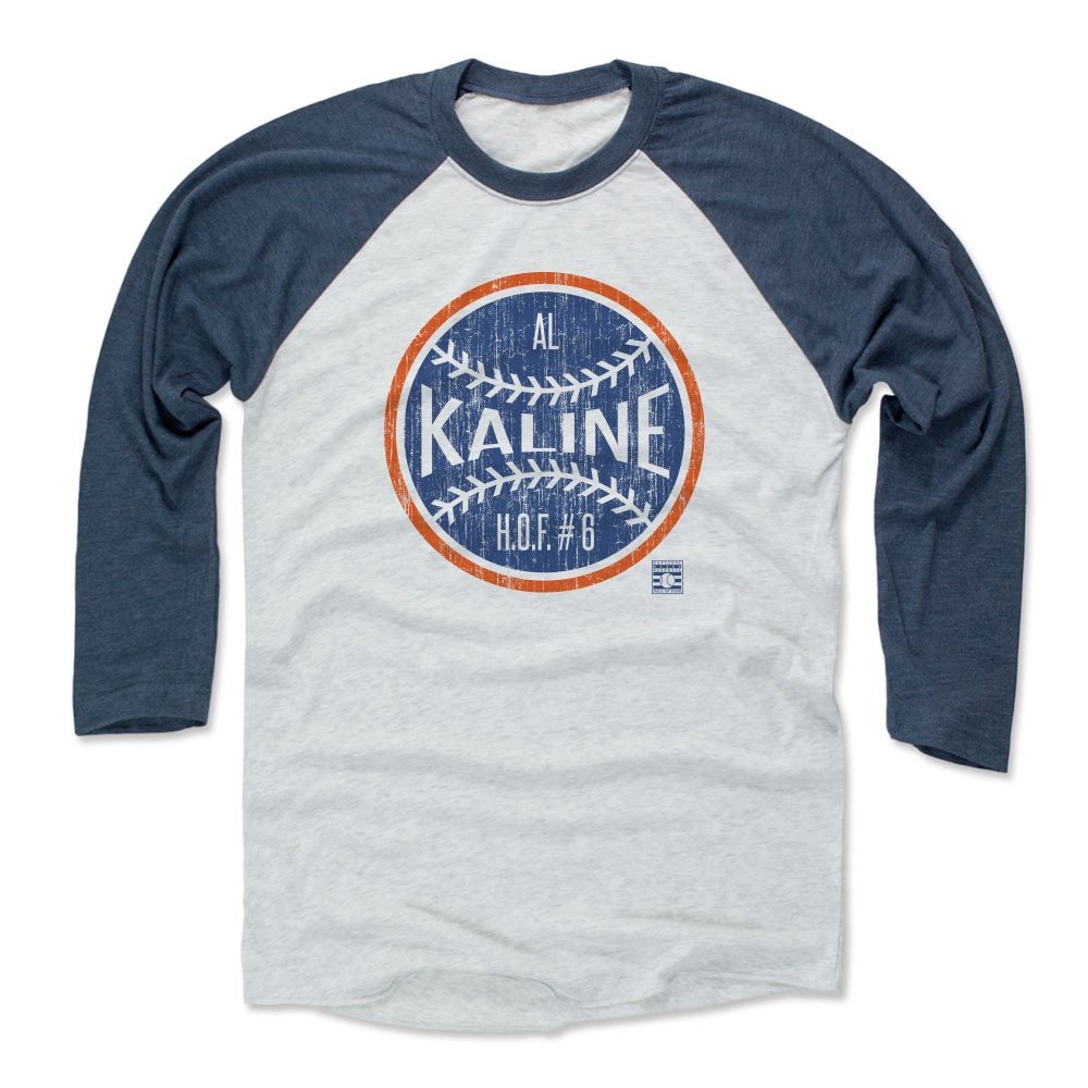 500 LEVEL Al Kaline 3/4 Sleeve T-Shirt (Baseball Tee, XXX-Large, Indigo/Ash) - Al Kaline Ball B