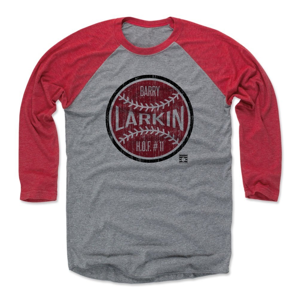 500 LEVEL Barry Larkin 3/4 Sleeve T-Shirt (Baseball Tee, XXX-Large, Red/Heather Gray) - Barry Larkin Ball R