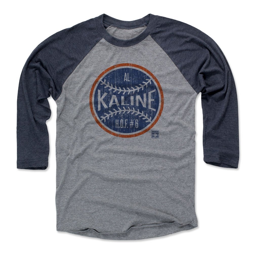 500 LEVEL Al Kaline 3/4 Sleeve T-Shirt (Baseball Tee, XXX-Large, Navy/Heather Gray) - Al Kaline Ball B