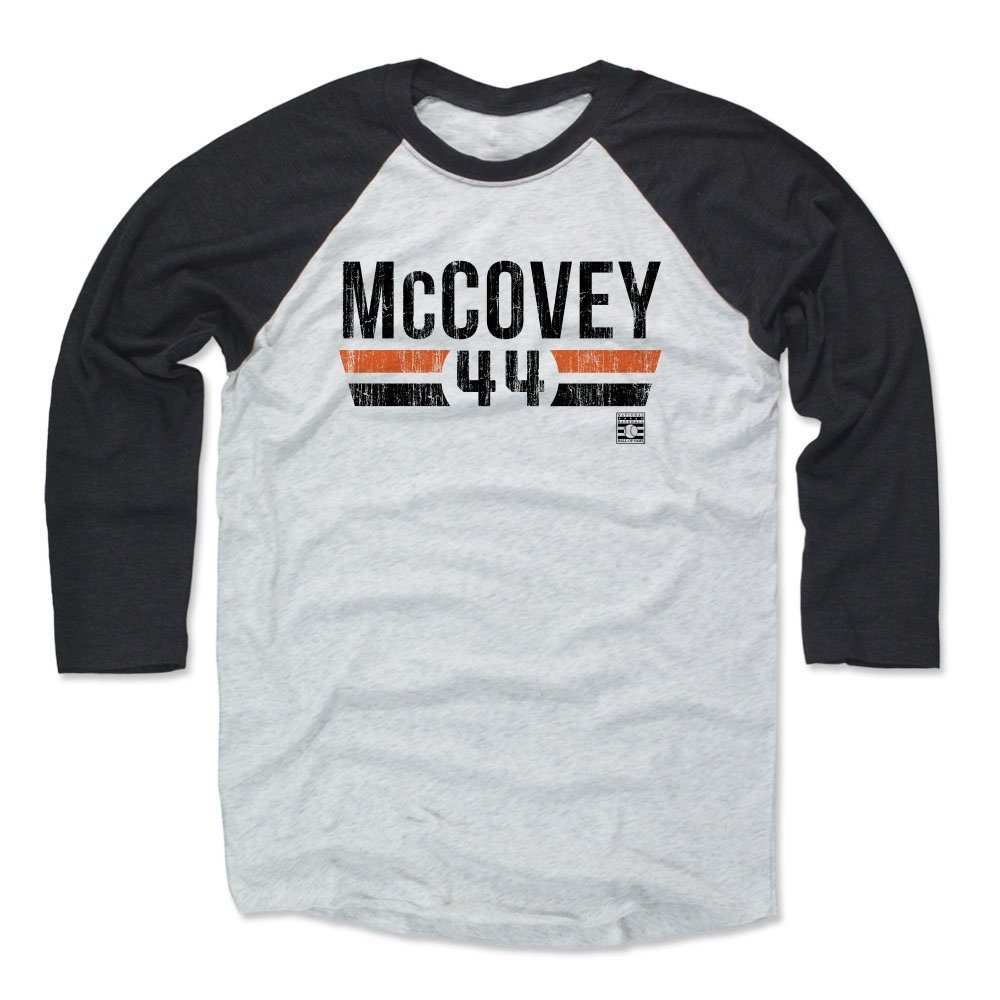 500 LEVEL Willie McCovey Tee Shirt (Baseball Tee, XXX-Large, Black/Ash) - Willie McCovey Font K