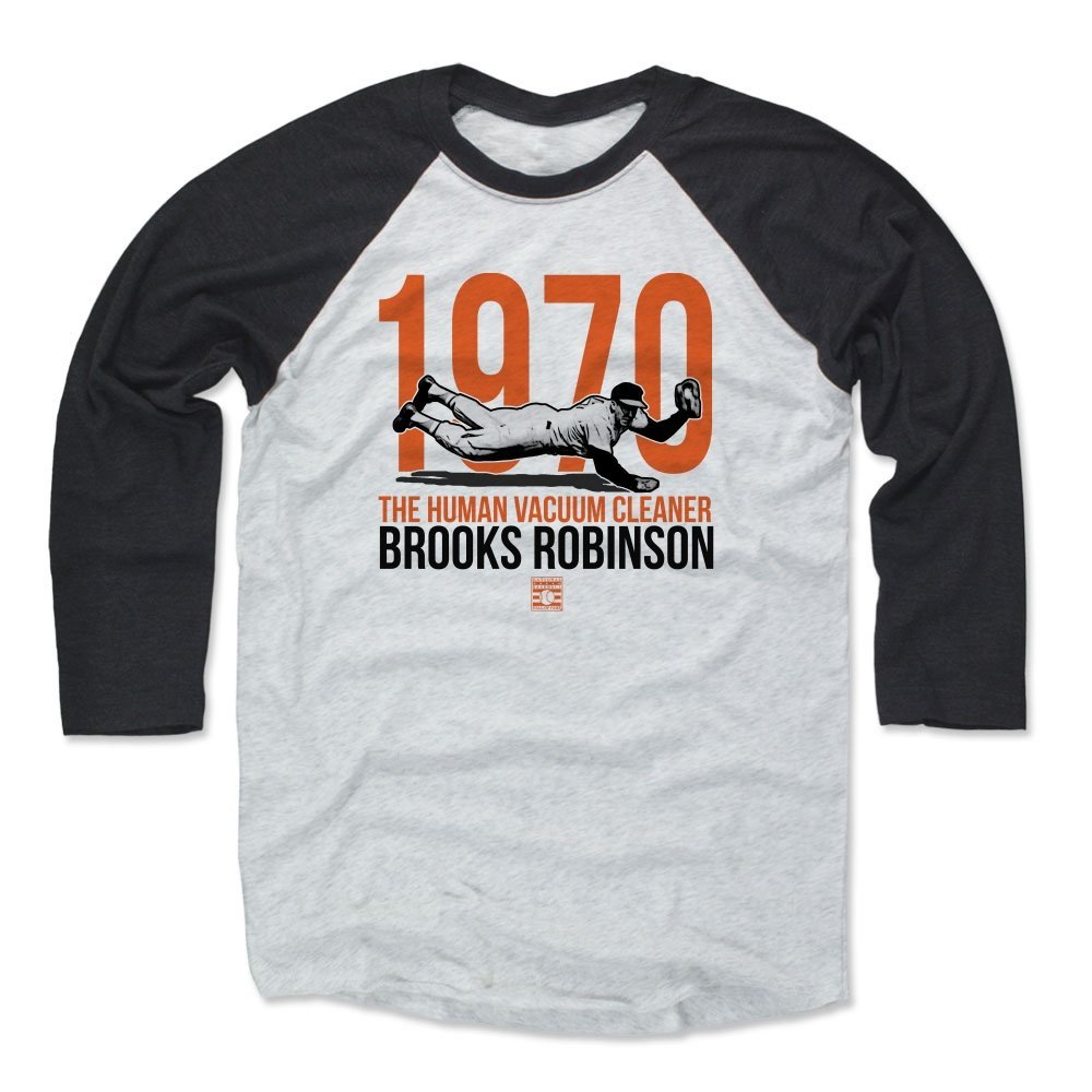 500 LEVEL Brooks Robinson 3/4 Sleeve T-Shirt (Baseball Tee, Small, Black/Ash) - Brooks Robinson Catch O