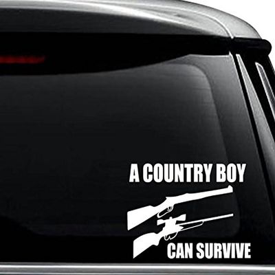A Country Boy Can Survive Guns Decal Sticker For Use On Laptop, Helmet, Car, Truck, Motorcycle, Windows, Bumper, Wall, and Decor Size- [20 inch] / [50 cm] Wide / Color- Gloss White