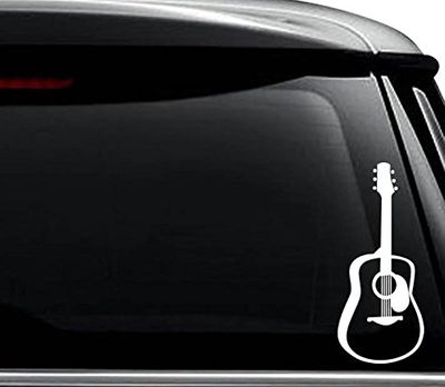 Acoustic Guitar Decal Sticker For Use On Laptop, Helmet, Car, Truck, Motorcycle, Windows, Bumper, Wall, and Decor Size- [15 inch] / [38 cm] Tall / Color- Gloss White