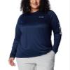 Columbia Womens PFG Tidal Tee II Long Sleeve Sun Protection Shirt, Collegiate Navy/White Logo, 3X view 1