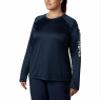 Columbia Womens PFG Tidal Tee II Long Sleeve Sun Protection Shirt, Collegiate Navy/White Logo, 3X view 3