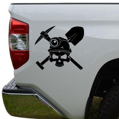 Coall Miner Death Skull Pick Shovel Die Cut Vinyl Decal Sticker For Car Truck Motorcycle Window Bumper Wall Decor Size- [6 inch/15 cm] Wide Color- Matte Black