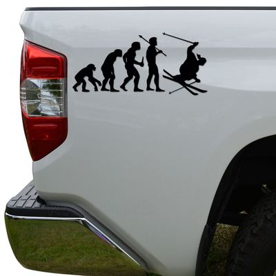 Rosie Decals Ape Human Evolution of Mountain Skiing Skis Die Cut Vinyl Decal Sticker For Car Truck Motorcycle Window Bumper Wall Decor Size- [8 inch/20 cm] Wide Color- Matte White
