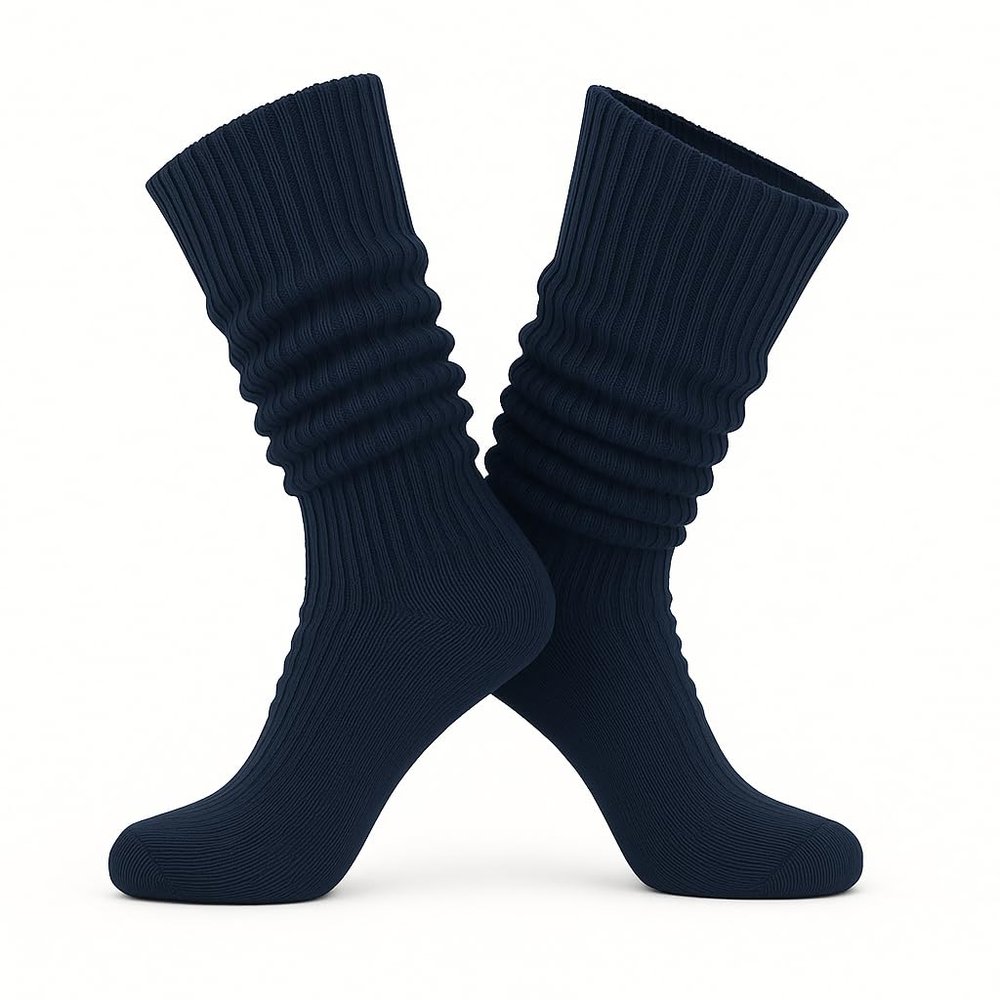 AWS/American Made Slouchy Scrunch Cotton Slouch Socks for Women Shoe Size 5 to 10 (Navy, 1 Pair)