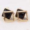 GRACE JUN Double Square Crystal Rhinestone Clip on Earrings Non Piercing for Women Ear Clip (Black) view 4
