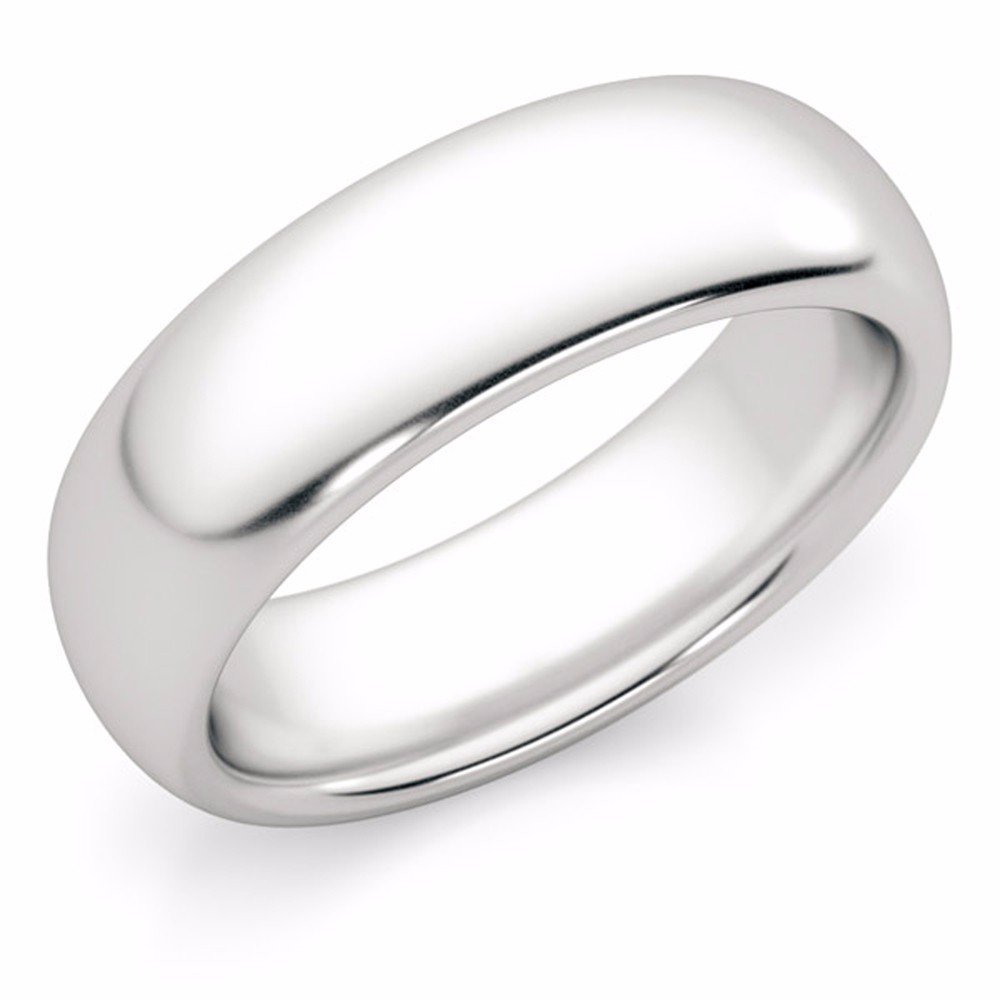 6mm Comfort Fit White Gold Wedding Band Ring - Size 5